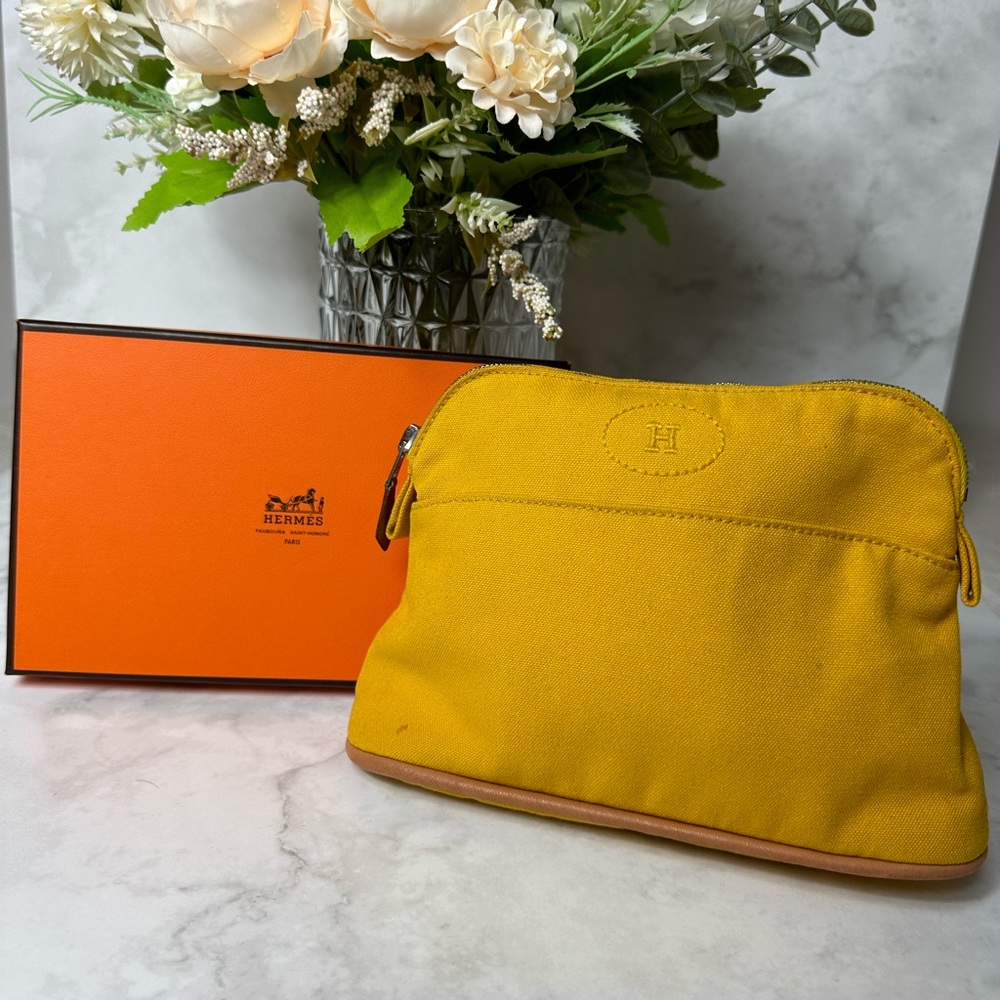 🔥 HERMES YELLOW COSMETIC/ TROUSSE BOLIDE TOILETRIES POUCH 🔥 - Picture 2 of 9